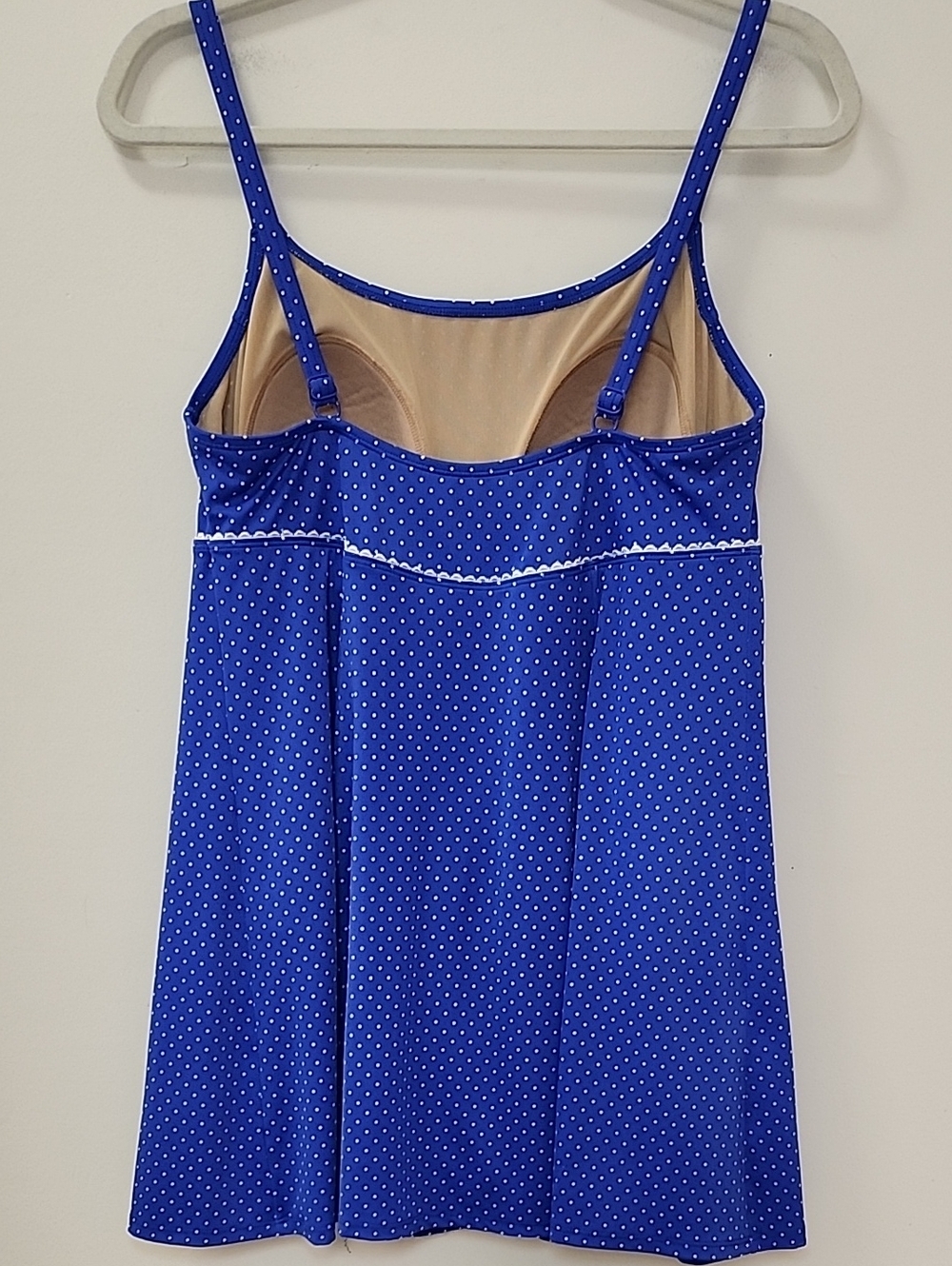 L.L. Bean One Piece Swimsuit Dress Long Polka Dot Blue White Size 14 - Picture 8 of 15